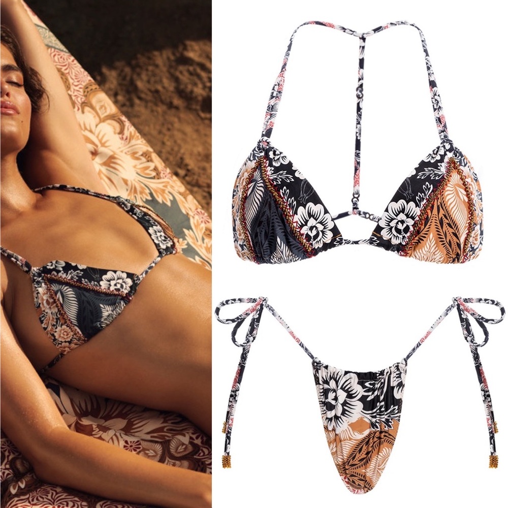 AGUA BENDITA Set - Caliope Fera String Bikini Top & Alexi High Leg Bottom - M